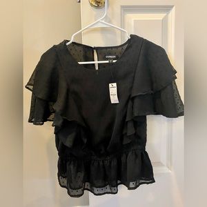 Express Petite M - black ruffle top